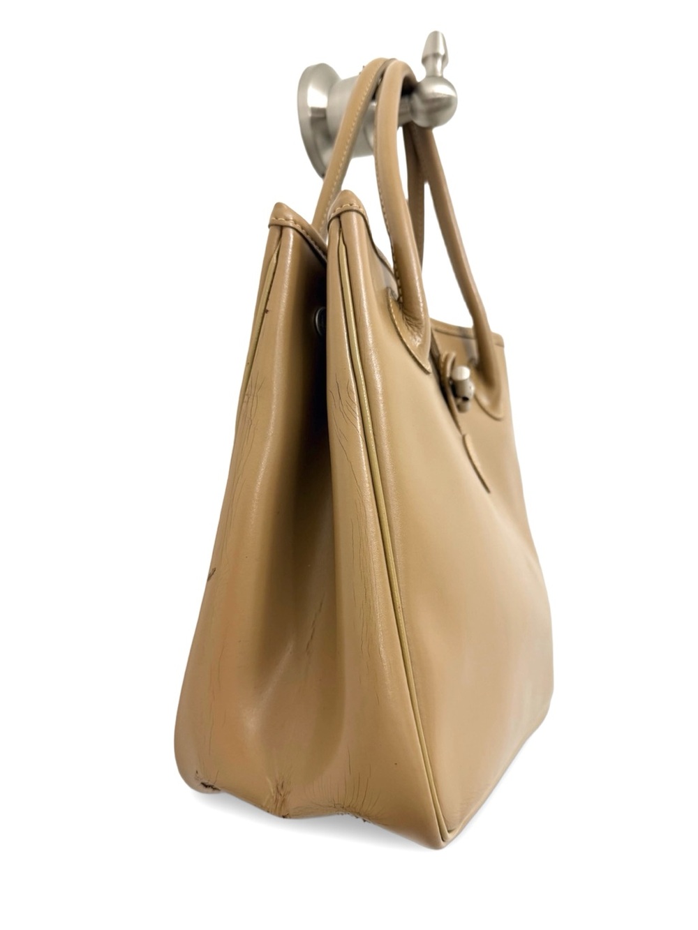 Vintage Longchamp Roseau Leather Tote Bag Camel Tan Bamboo Toggle - Picture 3 of 11